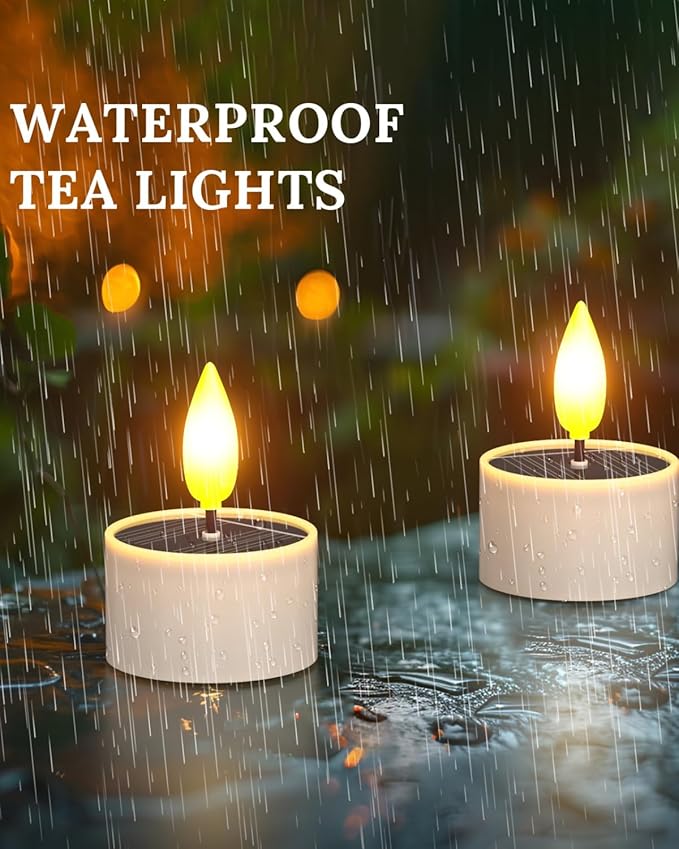 SoulBay Solar Tea Lights Outdoor Waterproof, 6 Pack Small Flameless Flickering Small Bright LED Candles Lights with Dusk to Dawn Sensor for Lanterns Window Chandelier Garden Patio Deck Décor