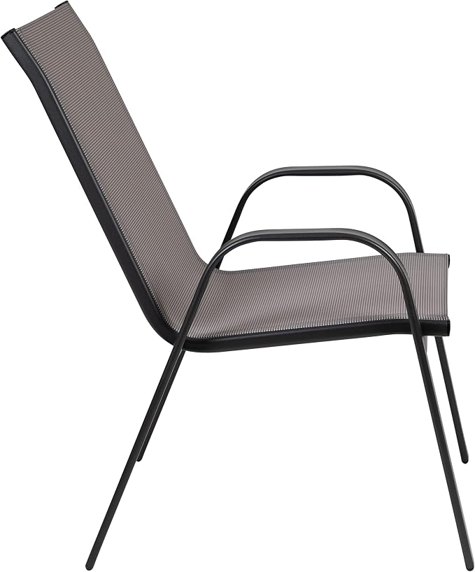 Flash Furniture Brazos 5 Piece Outdoor Patio Dining Set - 4 Gray Flex Comfort Stack Chairs - 31.5" Square Tempered Glass Patio Table