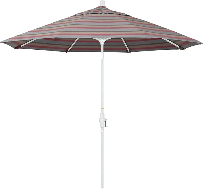 California Umbrella 9' Rd Tahoe Series Aluminum Patio Umbrella, Crank Lift, Collar Tilt, White Finish, Sunbrella Gateway Blush Fabric