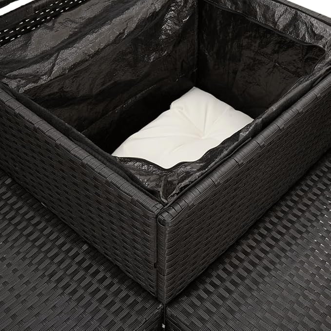 Patio Sofa with Table and Cushions, Outdoor Dining Sets Patio Conversation Set Bistro Set Front Porch Furniture for Piazza Poolside Negotiation Area Exhibition L-Shaped Black Poly Rattan