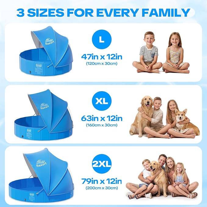 63in Kiddie Pool with Canopy - Large Foldable Toddler Pool with Detachable UPF 50+ Sunshade, Portable Non-Slip Kids Swimming Pool Collapsible Baby Pool for Outdoor Backyard Beach