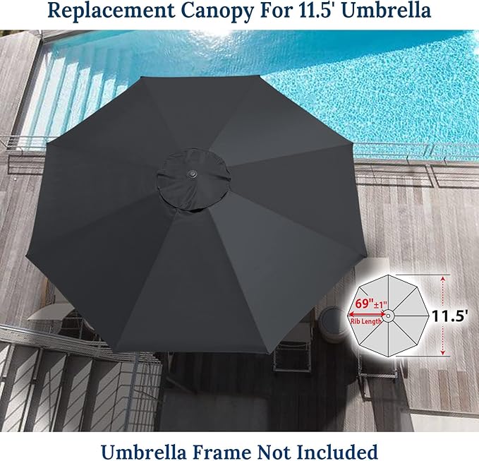 YardGrow 11.5ft 8 Ribs Umbrella Canopy Replacement for Patio Umbrella, Frame NOT Included, Umbrella Replacement Canopy ONLY