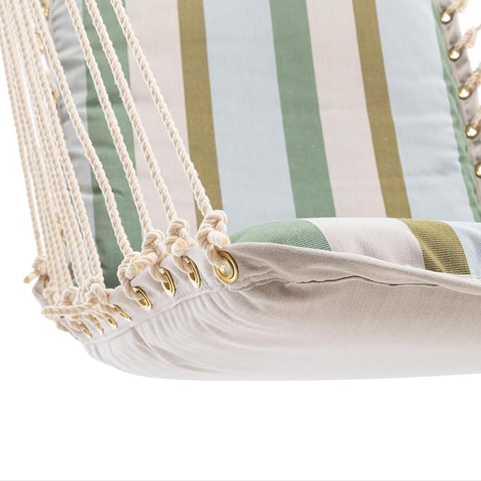 Original Pawleys Island Sunbrella Cushioned Single Swing – Gateway Aloe, Oak Spreader Bar, 350 lb Capacity, 24 in. x 24 in., Handcrafted in The USA