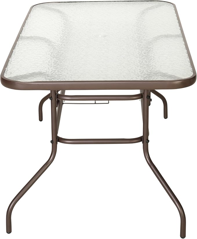 Flash Furniture Tory 31.5" x 55" Rectangular Tempered Glass Metal Table with Umbrella Hole, Bronze