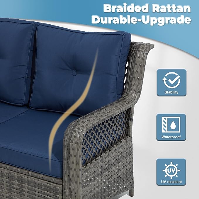 6 Pieces Wicker Patio Furniture Set Conversations Sets, 2 Outdoor 360° Swivel Rocking Chairs, Patio Swivel Glider Chair with Table and Ottoman for Garden, Poolside, Backyard (Grey)