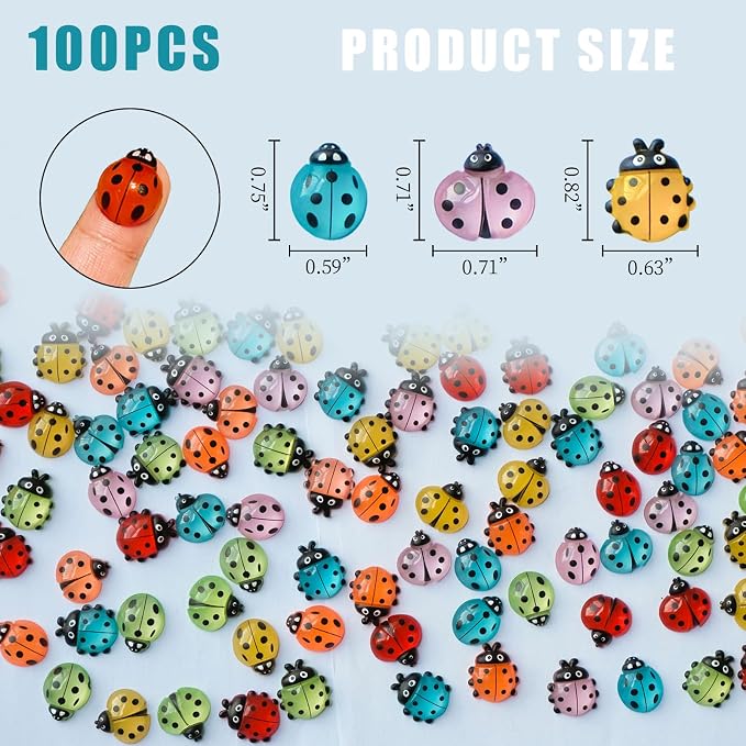 100 Pieces Mini Resin Ladybug Flatback Charms with Storage Box, Multicolor | Glow-in-the-Dark, Waterproof, Fade Resistant, Ideal for Fairy Gardens, DIY Craft, Home Decor, Mini Micro Landscape Ornaments