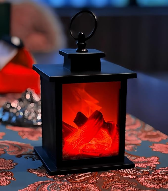 Simulated LED Fireplace Lantern Battery Powered Flameless Light with Simulation Flame Table Decorative Lamp Mini Fireplace Ornament for Cozy Home Decor Free Standing Electric Log Burner