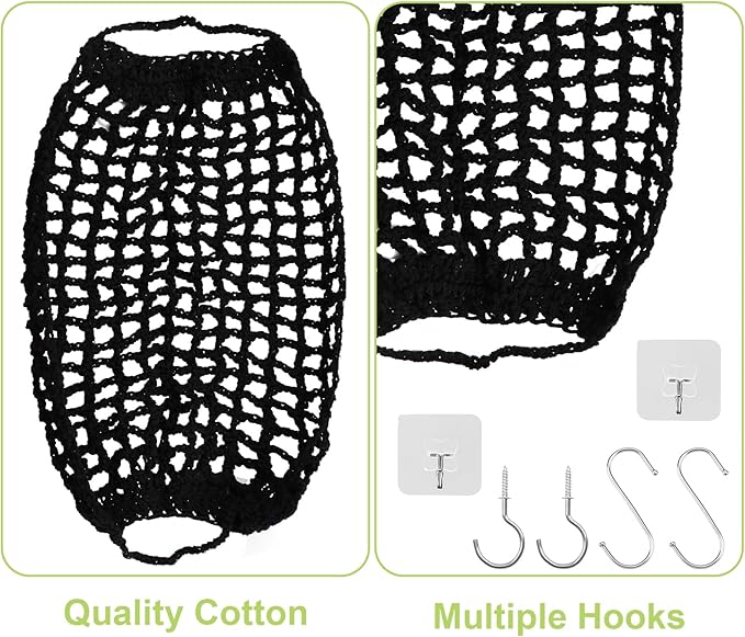 Fruit Vegetable Hammock, 1 Set Black Handmade Macrame Fruit Hammock with Hooks Cotton Fruit Holder Net Under Cabinet Hanging Fruit & Veggie Basket for Saving Kitchen Space