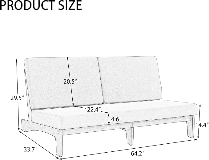 Outdoor Furniture Patio Couch, Weather Resistant 3-Seater Patio Sofa with Removable Cushion, Black Solid Wood Frame for Porch & Backyard Seating - Light Camel