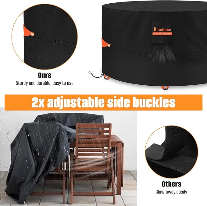 Kovshuiwe 62" Dia x 28" H Round Patio Furniture Covers Heavy Duty Waterproof 600D Oxford Fabric Outdoor Lawn Patio Table Covers