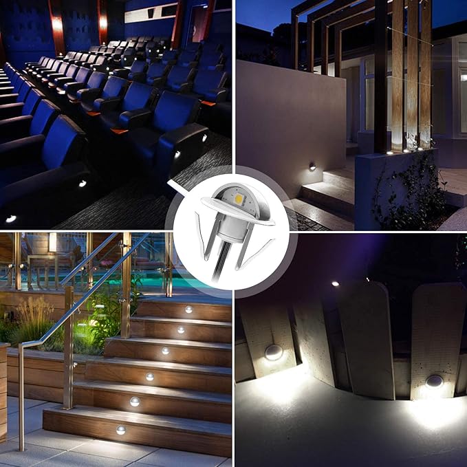 10 Pack LED Stair Lights Kit Low Voltage Deck Lights Waterproof IP65 Outdoor 1-2/5" Recessed Wood LED Deck Lighting Yard Garden Patio Step Landscape Pathway Decor Lamps, Cold White