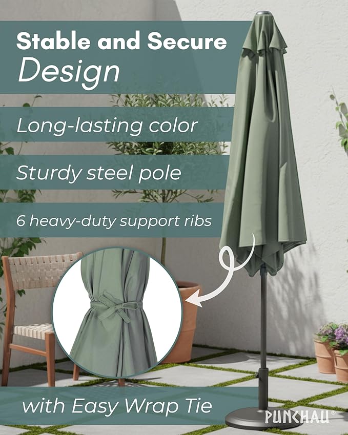 6 Ft Outdoor Patio Umbrella, Easy Open/Close Crank and Push Button Tilt Adjustment - Olive Market Umbrellas