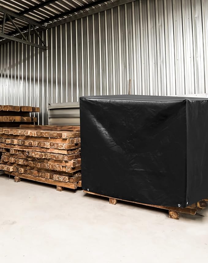 QWORK Pallet Cover, 2 Pack Heavy Duty Outdoor PE Waterproof Pallet Cover, 12 Mil Thick, 4 Ft. x 5 Ft. x 4 Ft, Perforated Roll, Protects Pallets, AC Units, Generators, Patio Furniture, Black
