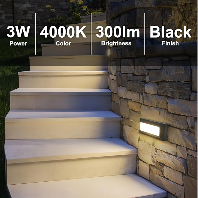 ZONK Outdoor LED Step Lights 110V-240V, 3W 4000K Non-dimmable LED Stair Lights, Waterproof IP65 Retaining Wall Lights for House（Pack of 3