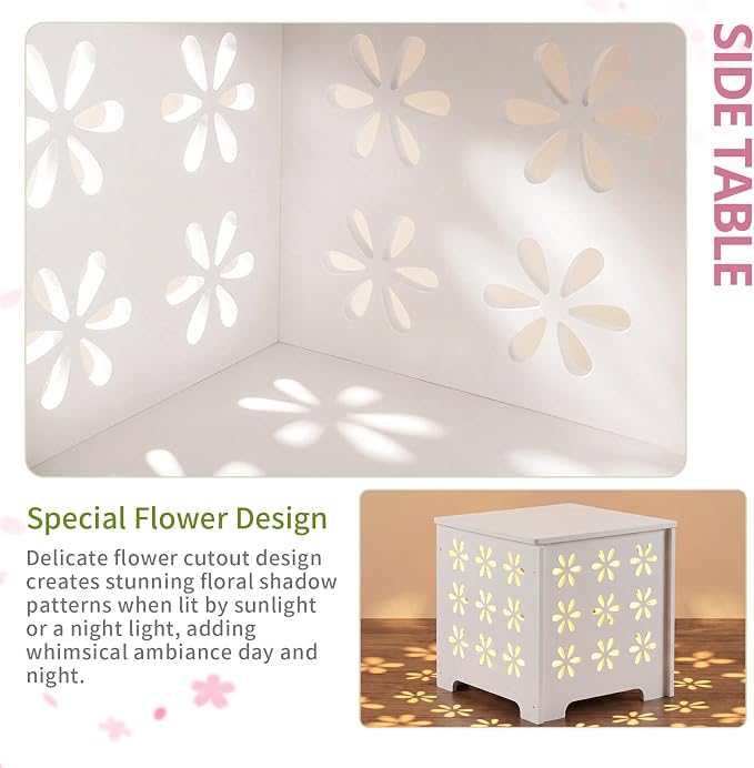 Outvita Side Table for Indoor & Outdoor, Square Modern Side Table with Storage Layer, Night Stand, Bedside Table, Tooless Assembly for Patio, Living Room, Bedroom