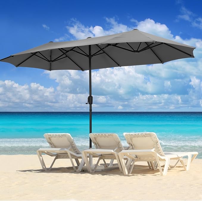 13Ft Large Patio Umbrella Outdoor Double-Sided Market Umbrella w/Easy Crank for Yard, Poolside, Deck, Gray