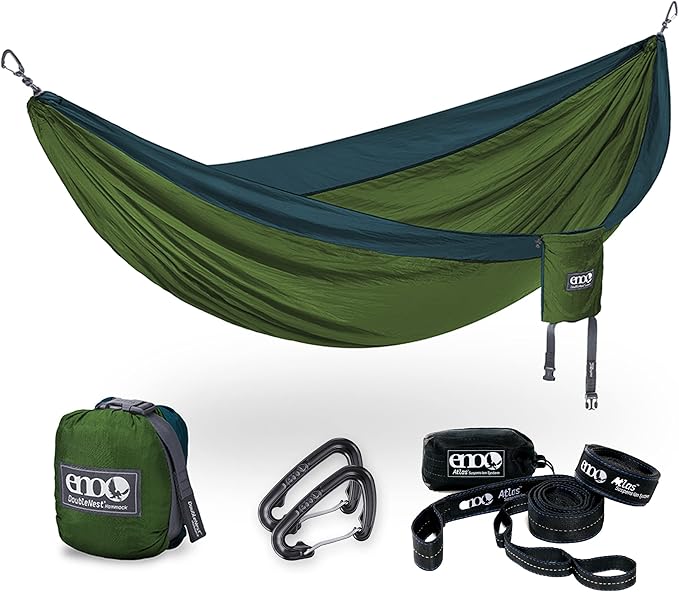 ENO Bundle, Includes The SingleNest Hammock & Atlas Suspension System, Lightweight, Durable Hammock with Straps for Camping, Hiking & Travel, Marine/Cedar