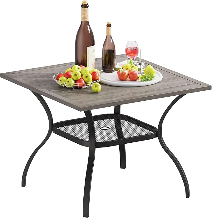 VICLLAX Outdoor Patio Dining Table for 4, Square Patio Table with Umbrella Hole for Patio Lawn Deck Backyard, Antique Grey Tabletop
