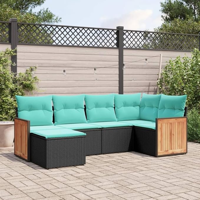 Outdoor Seating Furniture,Outdoor Conversation Sets,6 Piece Patio Sofa Set with Cushions Black Poly RattanSuitable for Patio, Garden, Gazebo Low
