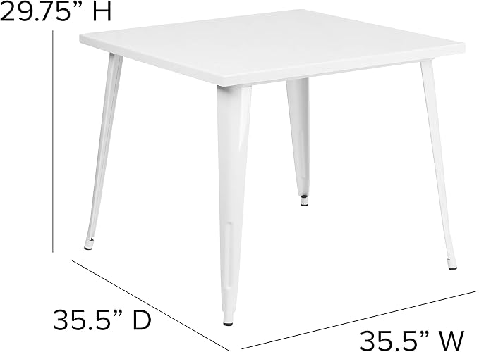 EMMA + OLIVER Commercial Grade 35.5" Square White Metal Indoor-Outdoor Table