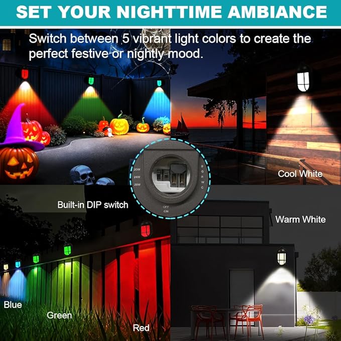2-Pack LED Fence Light RGBCW Color Changed Deck Light Daylight Sensor IP65 Waterproof Step Lights 28w/24w/20w Outdoor Lights for Patio Backyard Stair Porch Pool Dusk Dawn Outdoor Flood Lights