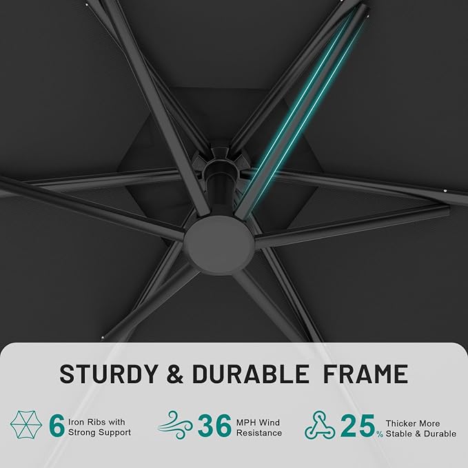AreShark 10FT Patio Outdoor Umbrella, Offset Patio Umbrella Cantilever Umbrella, 6 Sturdy Ribs, Easy Adjustment for Garden Market Pool with Cross Base (Black)