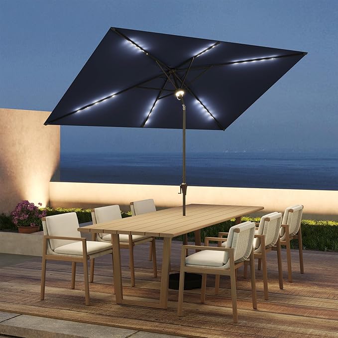 C-Hopetree Rectangular Outdoor Patio Market Umbrella with Solar LED Lights 6.5 x 10 ft