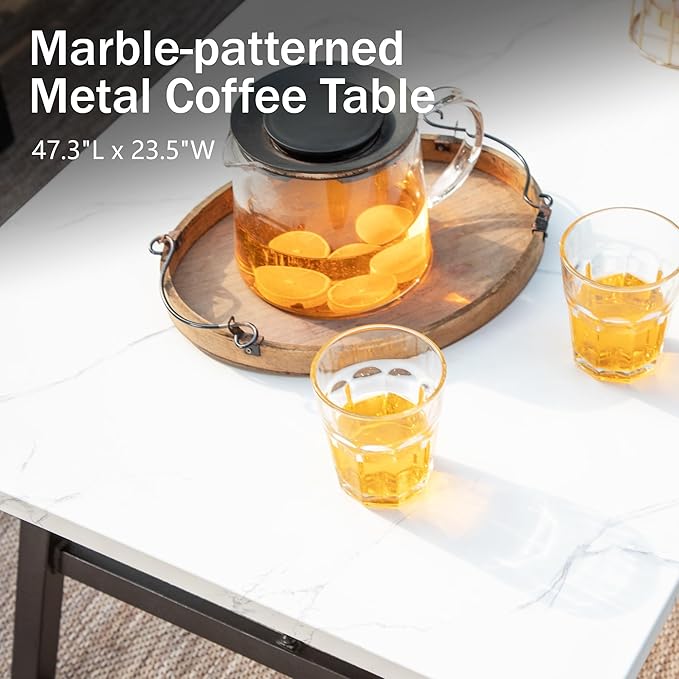 PHI VILLA 6 Piece Patio Furniture Sets with 1 x 3 Seater Padded Deep Seating Bench, 2 x C-Base Cushioned Sofa Chairs, 2 x Leg Sofa Chairs and 1 x Coffee Table, Outdoor Metal Furniture Set for 7