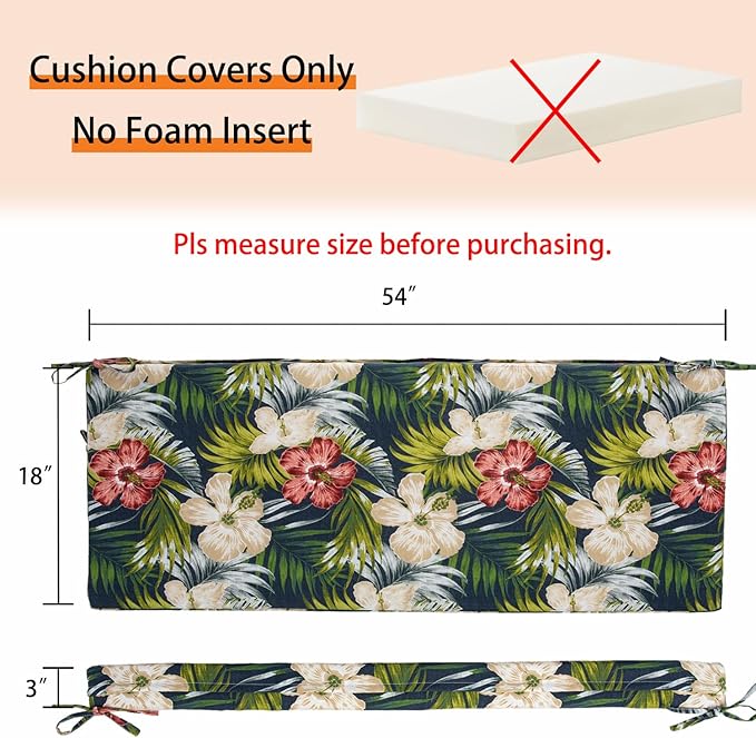 Magpie Fabrics Patio Bench Cushion Cover 54x18x3 Inch, NO Insert! Water&Fade Resistant Outdoor Loveseat Replacement Cover with Zipper (Midnight Floral)