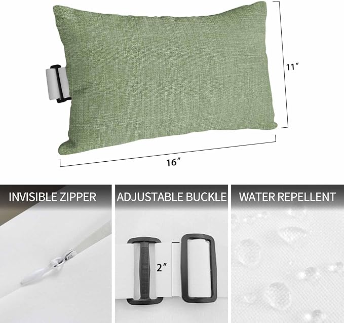Grass Green Outdoor Lumbar Pillow 12x20 Inch, Farmhouse Burlap Solid Green Color Modern Linen Texture Waterproof Throw Pillow Covers with Insert, Decorative Headrest Pillows for Office Car Travel