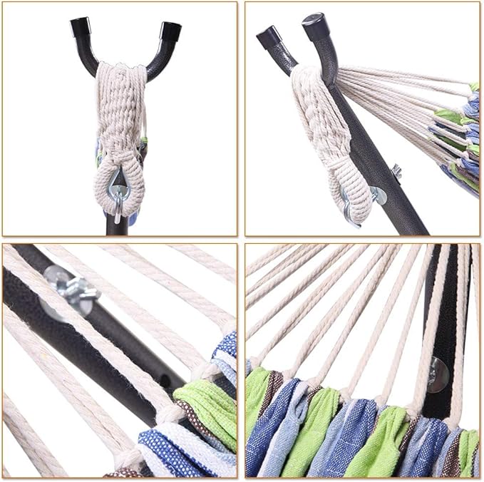 103 Inch Portable Hammock with Stand Included, Heavy Duty Steel Frame with Comfortable Polyester Striped Swing Bed, Carrying Bag for Patio, Garden, Backyard, Indoor & Outdoor (Style B)