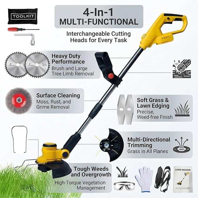 4 in 1 Electric Weed Wacker for Dewalt 20V Battery, 12" Weed Eater Battery Powered, 1300W Cordless String Trimme Edger/Bush Trimmer for Lawn, Yard, Garden Care(No Batteries)
