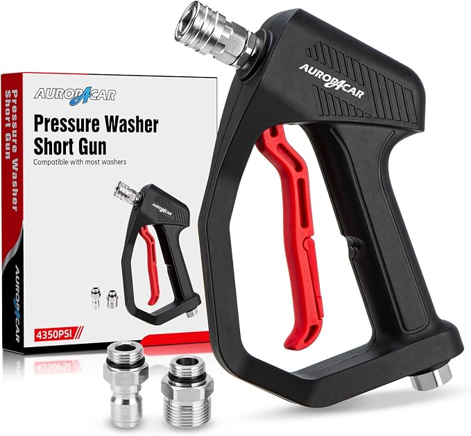 AURORA CAR 4350 PSI Short Pressure Washer Gun, 1/4” Quick Connector High Pressure Washer Gun with 3/8" Male Plug and M22-14 Fitting, Power Washer Gun Compatible with Foam Cannon, Car Wash Foam Gun