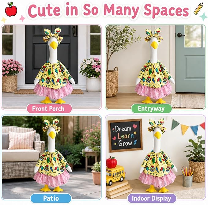Back to School Porch Goose Outfit, 2Pcs/Set Yard Goose Clothes for 23" Statue Patio Lawn Garden School Classroom Decor
