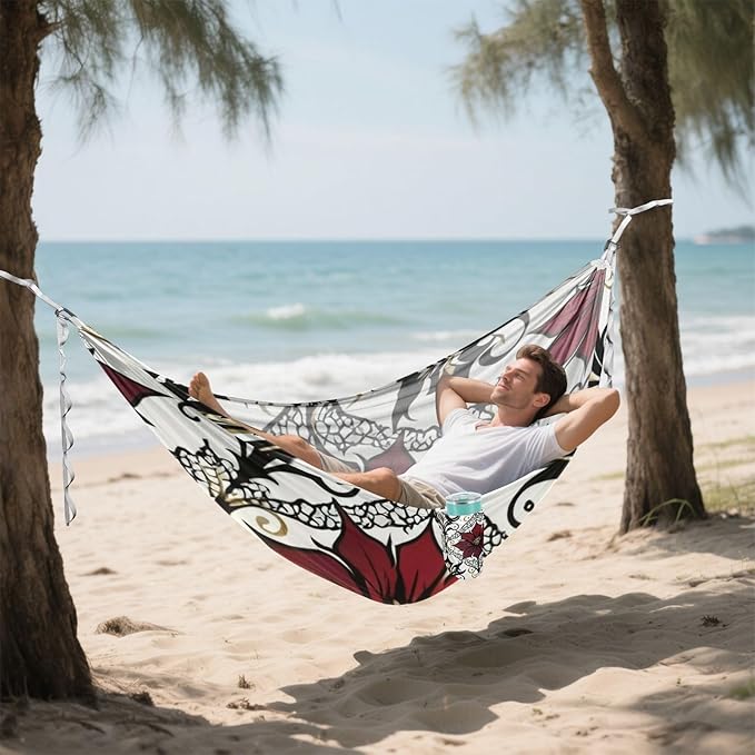 Red Floral and Lace Outdoor Hammocks with Tree Straps Cloth Hammock for Camping Travel Accessories