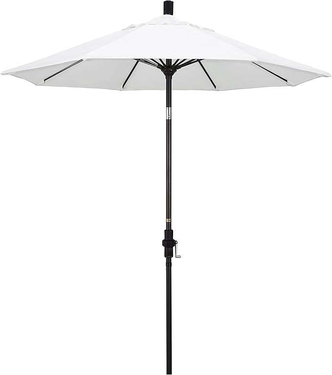 California Umbrella 7.5' Round Crank Lift, Collar Tilt, Aluminum Pole, Fiberglass Rib Patio Umbrella, Bronze Finish