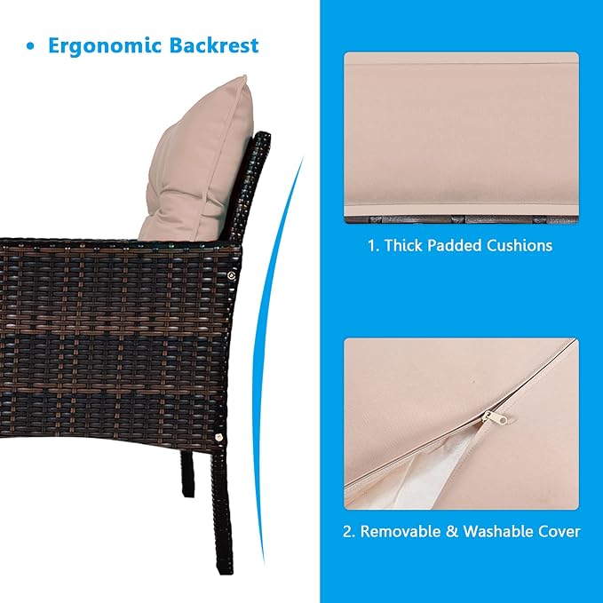 DORTALA 5 Pieces Patio Furniture Set, Outdoor Rattan Conversation Set with Cushions, Glass Table, Ottomans & Chairs, Wicker Sofa Set Backyard Porch Garden Balcony, Beige