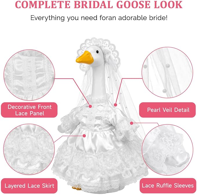 Wedding Goose Outfit with Veil for 23" and 17" Porch Goose, Bride Goose Dress, Porch Goose Clothes for Yard Goose Statue, Wedding Porch Decor for Bridal Shower, Anniversary