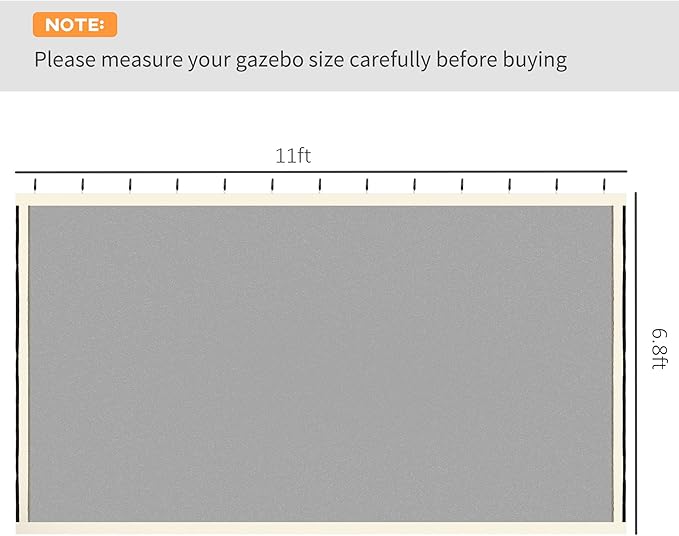 Outsunny 10' x 12' Universal Replacement Mesh Sidewall Netting for Patio Gazebos and Canopy Tents with Zippers, (Sidewall Only) Beige, Black