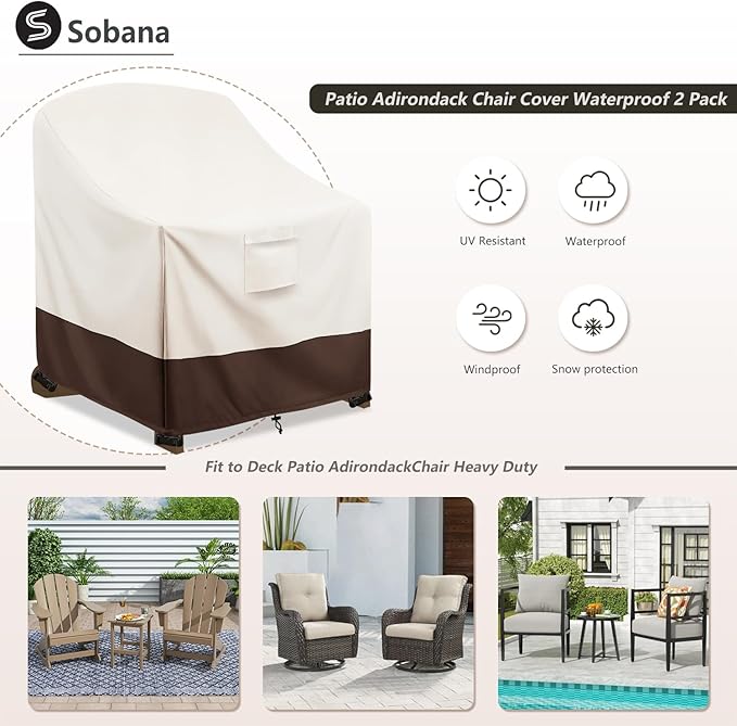Patio Adirondack Chair Cover 2 Pack, 33W x 35D x 36H inches Waterproof Heavy Duty Outdoor Chair Covers,Adirondack Chair Covers for Outdoor Chair, Beige