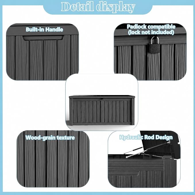 150 Gallon Deck Box Outdoor, Waterproof Outdoor Storage Boxes with Lids, Outside Resin Lockable Storage Box for Patio Cushions, Garden Tools(Black)