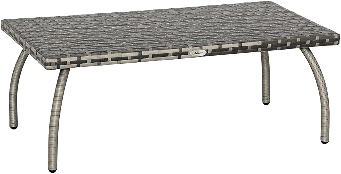 Outsunny Rattan Wicker Table PE, Coffee Table with All-Weather Material for Outdoor, Garden, Balcony, Backyard, Grey