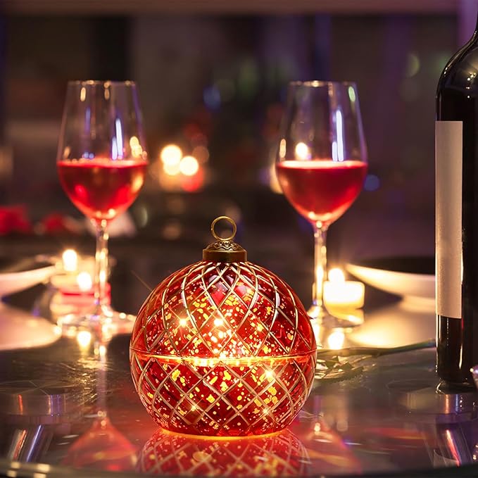 Birthday Glass Flameless LED Candles Wedding Decorative Light Birthday Gift for Her,Battery Operated Flickering Electric LED Ball Candles,Jar Candle for Home Party with Glass Cover Gifts for Wife(Red)