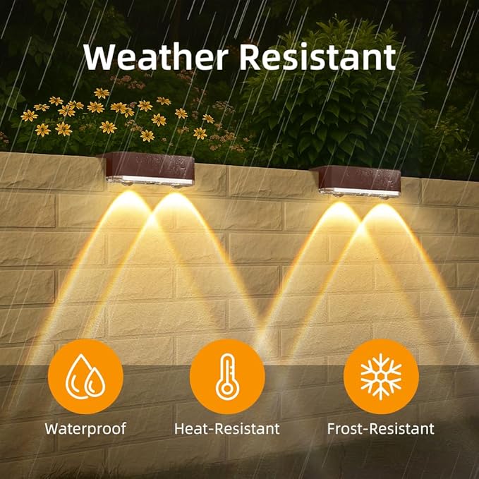 Peasur Solar Fence Lights Outdoor, 12 Pack Step Light Solar Powered, Waterproof LED Deck Lights for Stairs Railing Yard Patio Outside Warm White-Brown