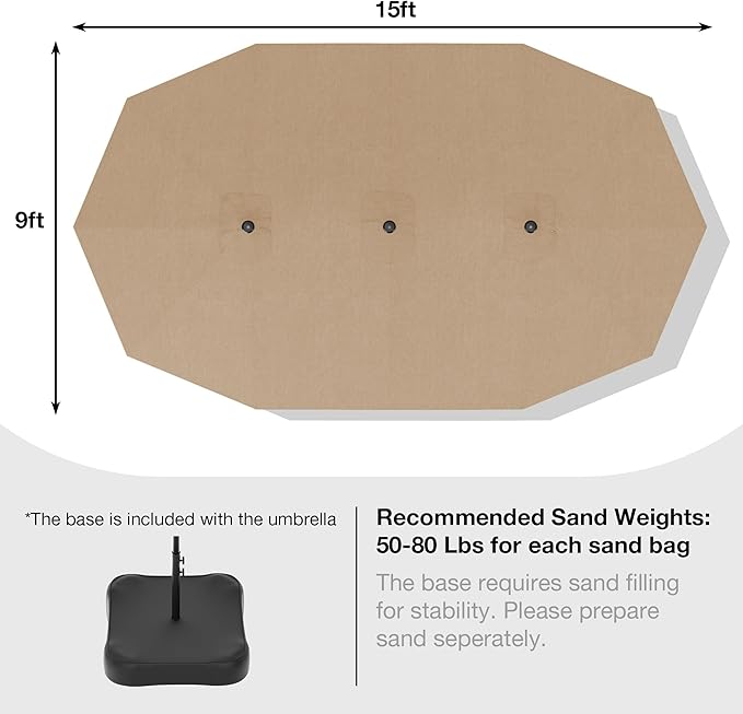 Joyside 15FT Large Patio Umbrella, Outdoor Double Sided Umbrella, Rectangle Umbrella with Crank Handle, 12 Sturdy Ribs for Deck, Porch and Pool