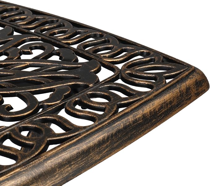 Patio Side Table,21.3” Outdoor Side Table, Cast Aluminum All-Weather Patio Side Table Small Outdoor Table Bistro Table with Umbrella Hole and Antique Design for Outside, Porch, Balcony, Patio, Bronze