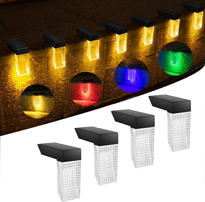 Solar Stair Lights IP65 Solar Step Light for Outdoor Stairs Waterproof for Rain Snow Lights for Patio Garden Porch Deck Front Step (Warm+RGB-4Pack)