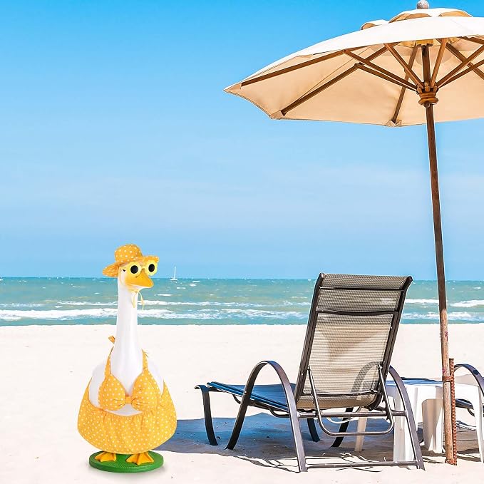 JcHrmers Hawaiian Goose Outfit Summer Porch Goose Outfits Bikini Goose Clothes for Outdoor Garden Yard Decor (Yellow Polka Dots, 23 Inch)