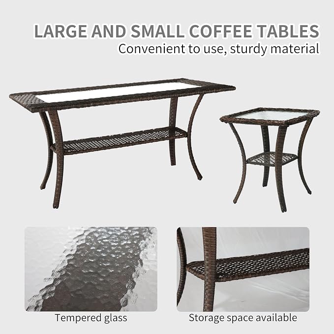 Outdoor Swivel Rocker Patio Chairs (Brown Wicker/Grey Cushion, 9PC/Sofa & Swivel & Chair &2 Table& Ottomans)
