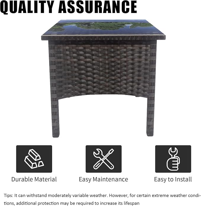 Wicker Rattan Side Table,Outdoor Patio Wicker Table,Modern Patio End Side Table with Glass Countertop and Storage Space,for Garden Balcony Porch